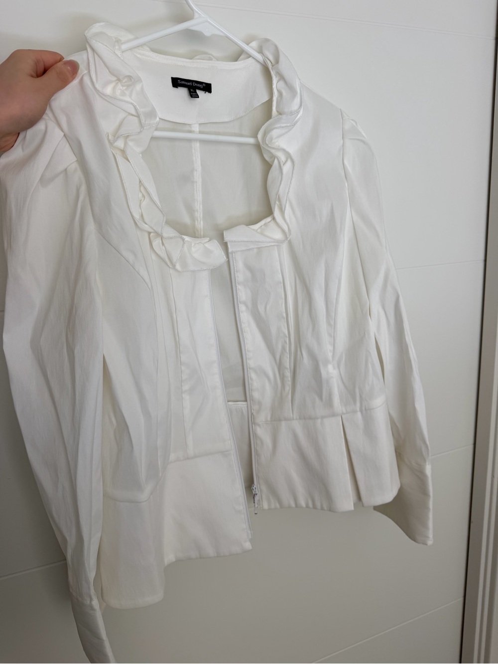 Samuel Dong White Ruffled Collar Button-Down Top